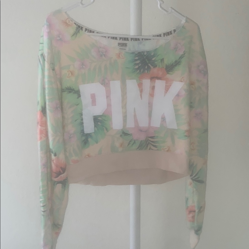 PINK Victoria's Secret Cream Cropped top with Long Sleeves